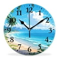thumbnail image 1 of 12 Inch Wall Clock Battery Operated Silent Clock Decorative for Office, Kitchen, Outdoor, Living Room，Hawaii Beach with Palm Trees Graceful Design, 1 of 4