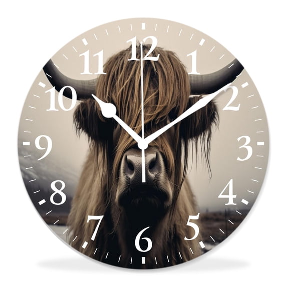 12 Inch Wall Clock Battery Operated Silent Clock Decorative for Office, Kitchen, Outdoor, Living Room,Highland Cow Cute