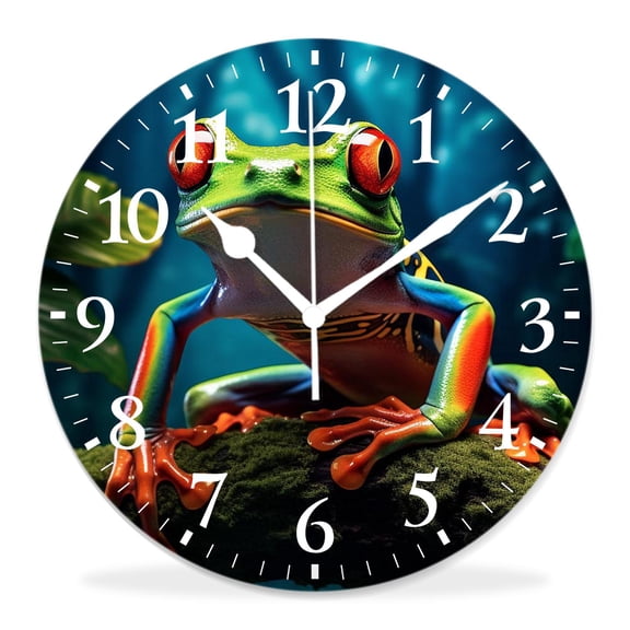 12 Inch Wall Clock Battery Operated Silent Clock Decorative for Office, Kitchen, Outdoor, Living Room，Hipster Frog Tropical Elegant Design