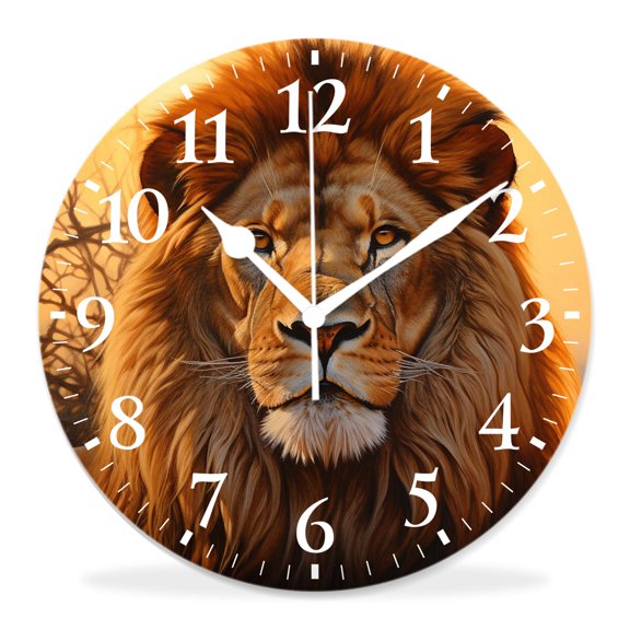 12 Inch Wall Clock Battery Operated Silent Clock Decorative for Office, Kitchen, Outdoor, Living RoomHipster Lion Artwork Design