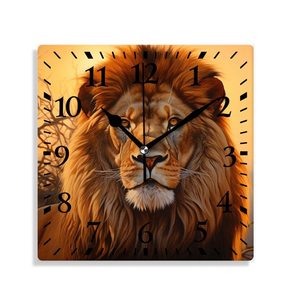 12 Inch Wall Clock Battery Operated Silent Clock Decorative for Office, Kitchen, Outdoor, Living Room，Hipster Lion Artwork Design
