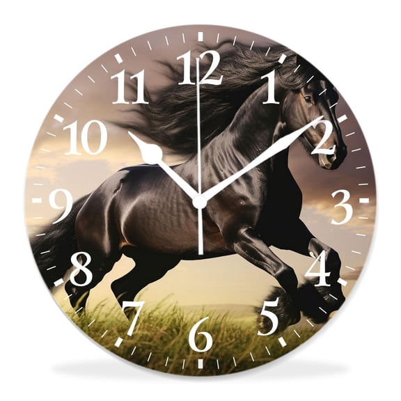 12 Inch Wall Clock Battery Operated Silent Clock Decorative for Office, Kitchen, Outdoor, Living Room，Horses Lovely Drawing