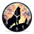 thumbnail image 1 of 12 Inch Wall Clock Battery Operated Silent Clock Decorative for Office, Kitchen, Outdoor, Living Room，Howling Wolf Full Moon Lovely Art, 1 of 4