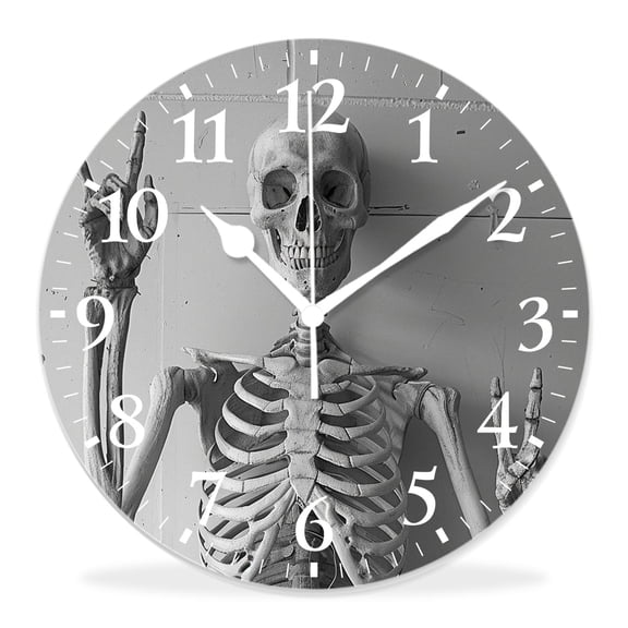 12 Inch Wall Clock Battery Operated Silent Clock Decorative for Office, Kitchen, Outdoor, Living RoomHuman Skeleton Skull Graceful