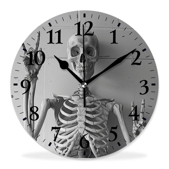 12 Inch Wall Clock Battery Operated Silent Clock Decorative for Office, Kitchen, Outdoor, Living RoomHuman Skeleton Skull Graceful