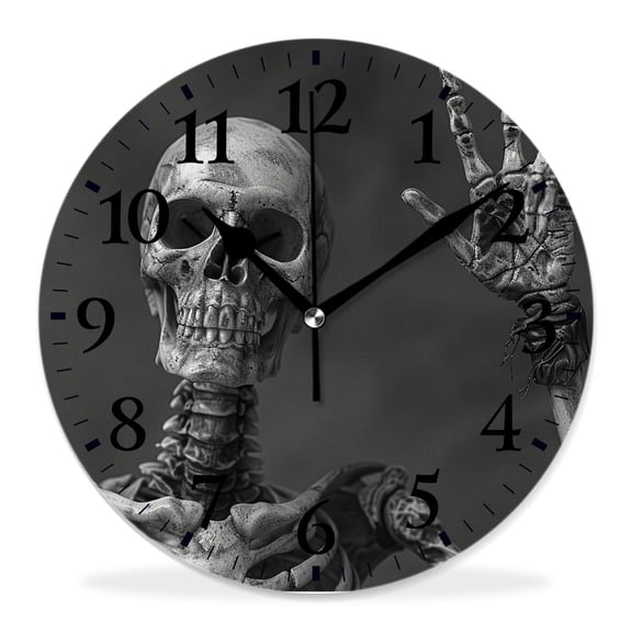 12 Inch Wall Clock Battery Operated Silent Clock Decorative for Office, Kitchen, Outdoor, Living RoomHuman Skeleton Skull Simple