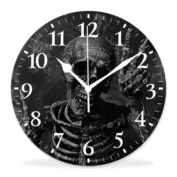 12 Inch Wall Clock Battery Operated Silent Clock Decorative for Office, Kitchen, Outdoor, Living RoomHuman Skeleton Sugar Skull Exquisite