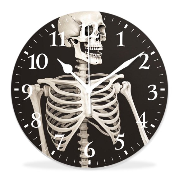 12 Inch Wall Clock Battery Operated Silent Clock Decorative for Office, Kitchen, Outdoor, Living RoomHuman Skeleton Sugar Skull Halloween Design