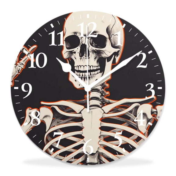 12 Inch Wall Clock Battery Operated Silent Clock Decorative for Office, Kitchen, Outdoor, Living RoomHuman Skeleton Sugar Skull Image