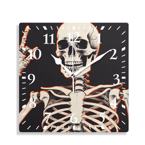 12 Inch Wall Clock Battery Operated Silent Clock Decorative for Office, Kitchen, Outdoor, Living RoomHuman Skeleton Sugar Skull Image