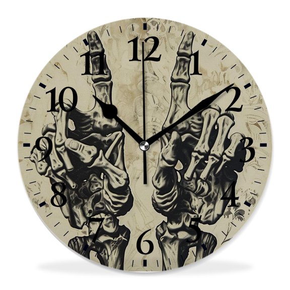 12 Inch Wall Clock Battery Operated Silent Clock Decorative for Office, Kitchen, Outdoor, Living RoomHuman Skeleton Sugar Skulls Elaborate
