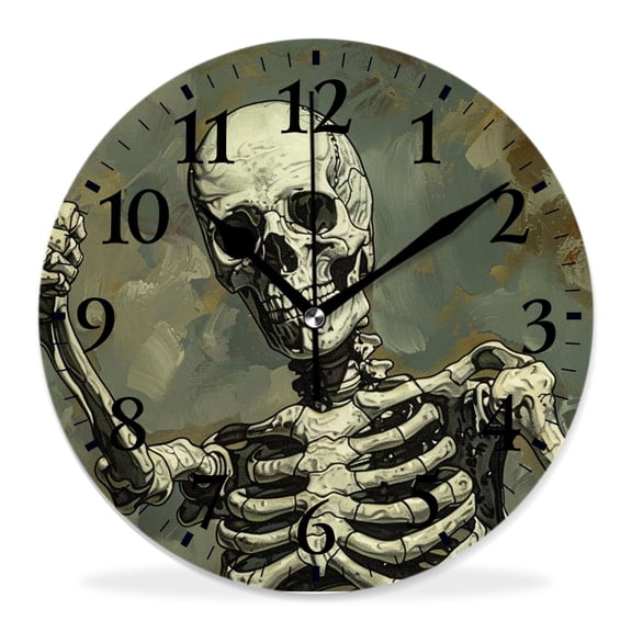 12 Inch Wall Clock Battery Operated Silent Clock Decorative for Office, Kitchen, Outdoor, Living RoomHuman Skeleton Sugar Skulls Fantastic