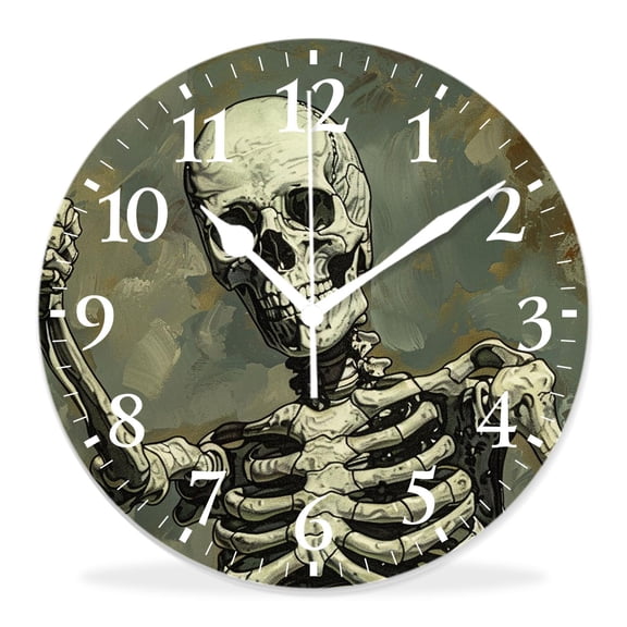 12 Inch Wall Clock Battery Operated Silent Clock Decorative for Office, Kitchen, Outdoor, Living RoomHuman Skeleton Sugar Skulls Fantastic
