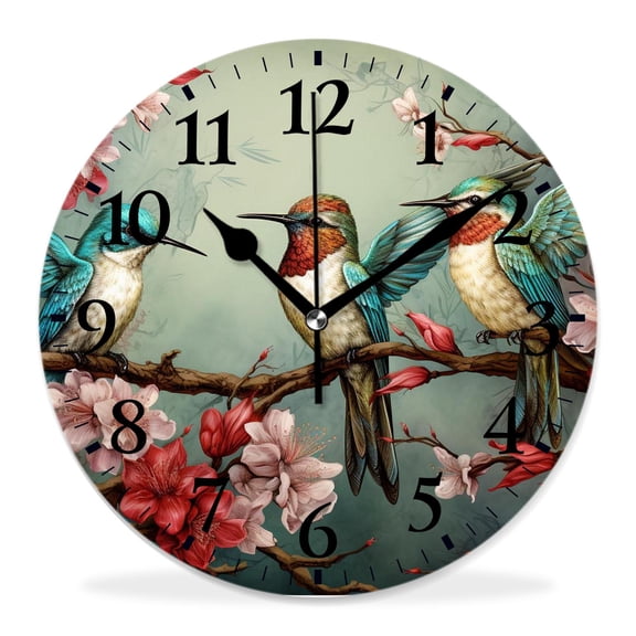 12 Inch Wall Clock Battery Operated Silent Clock Decorative for Office, Kitchen, Outdoor, Living RoomHummingbird Painting