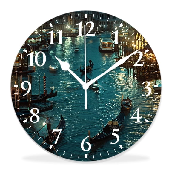 12 Inch Wall Clock Battery Operated Silent Clock Decorative for Office, Kitchen, Outdoor, Living RoomItaly Starry Night Sunset Venice Fantastic