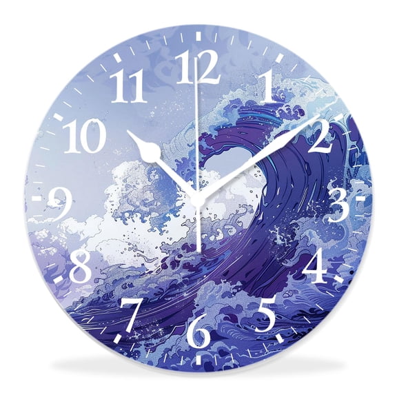 12 Inch Wall Clock Battery Operated Silent Clock Decorative for Office, Kitchen, Outdoor, Living RoomJapanese Ocean Sea Waves with Blue Sky Gorgeous