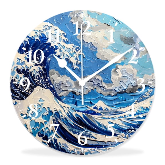 12 Inch Wall Clock Battery Operated Silent Clock Decorative for Office, Kitchen, Outdoor, Living RoomJapanese Ocean Sea Waves with Blue Sky Lovely