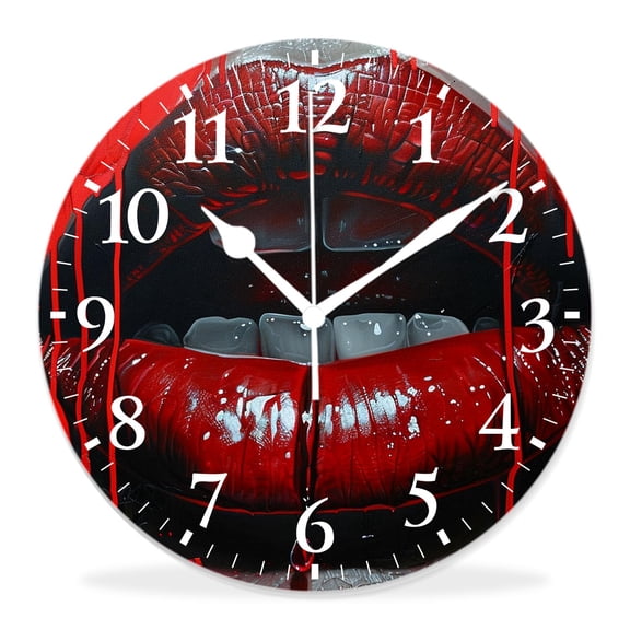 12 Inch Wall Clock Battery Operated Silent Clock Decorative for Office, Kitchen, Outdoor, Living RoomKiss Red Lipstick Mark attractive