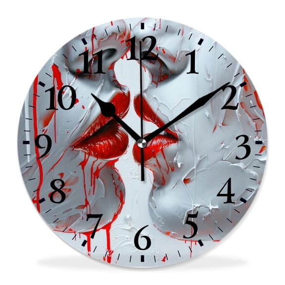 12 Inch Wall Clock Battery Operated Silent Clock Decorative for Office, Kitchen, Outdoor, Living Room，Kiss Red Lipstick Mark in The Shape Elaborate