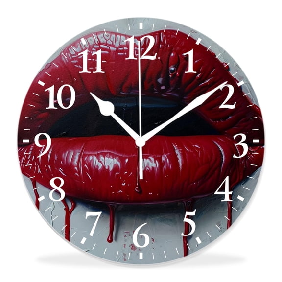 12 Inch Wall Clock Battery Operated Silent Clock Decorative for Office, Kitchen, Outdoor, Living Room，Kiss Red Lipstick Mark in The Shape Fantastic