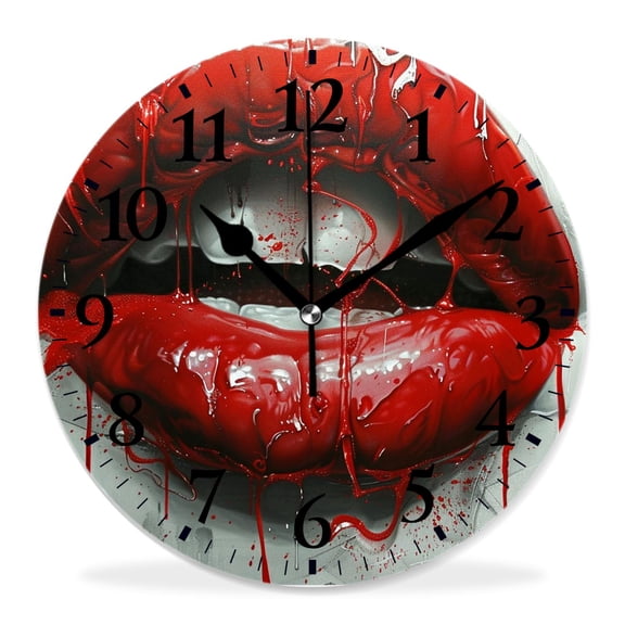 12 Inch Wall Clock Battery Operated Silent Clock Decorative for Office, Kitchen, Outdoor, Living RoomKiss Red Lipstick in The Shape Pretty