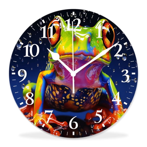 12 Inch Wall Clock Battery Operated Silent Clock Decorative for Office, Kitchen, Outdoor, Living RoomLaughing Tree Frog Funny Exquisite Drawings