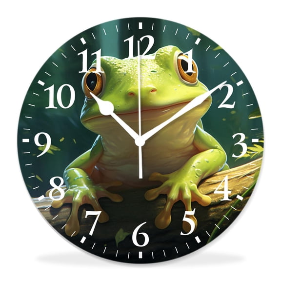 12 Inch Wall Clock Battery Operated Silent Clock Decorative for Office, Kitchen, Outdoor, Living RoomLaughing Tree Frog Funny Lovely Drawings