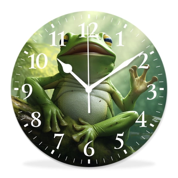 12 Inch Wall Clock Battery Operated Silent Clock Decorative for Office, Kitchen, Outdoor, Living RoomLaughing Tree Frog Funny Lovely Pattern