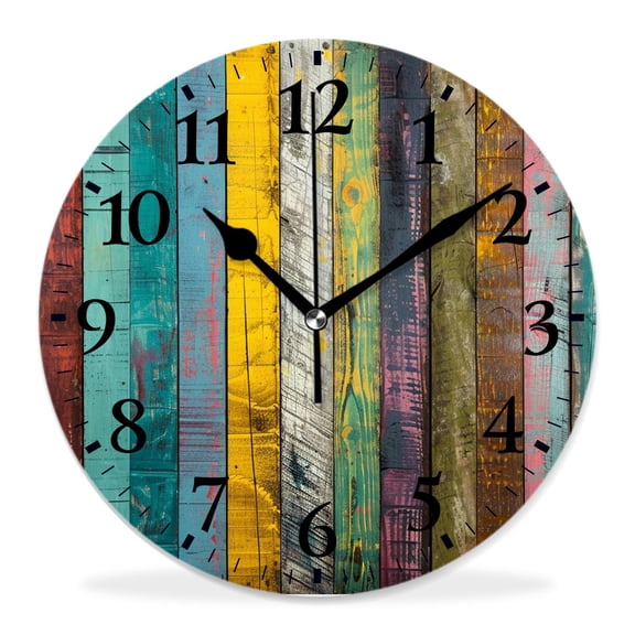 12 Inch Wall Clock Battery Operated Silent Clock Decorative for Office, Kitchen, Outdoor, Living RoomLight Color Wooden Floor Texture Elaborate
