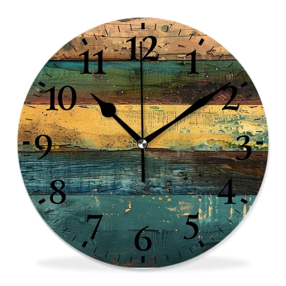 12 Inch Wall Clock Battery Operated Silent Clock Decorative for Office, Kitchen, Outdoor, Living RoomLight Color Wooden Texture Elaborate