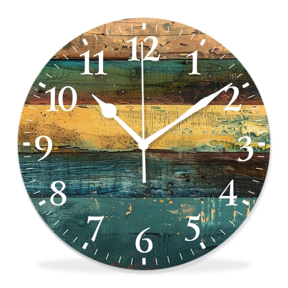 12 Inch Wall Clock Battery Operated Silent Clock Decorative for Office, Kitchen, Outdoor, Living RoomLight Color Wooden Texture Elaborate