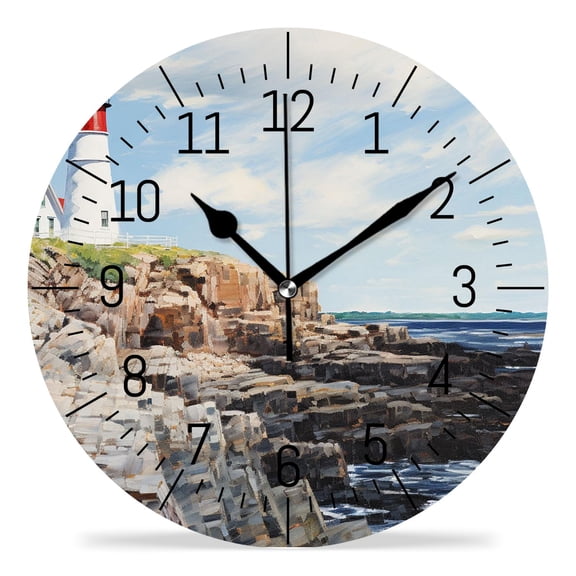 12 Inch Wall Clock Battery Operated Silent Clock Decorative for Office, Kitchen, Outdoor, Living RoomLighthouse Blue Sky Lovely