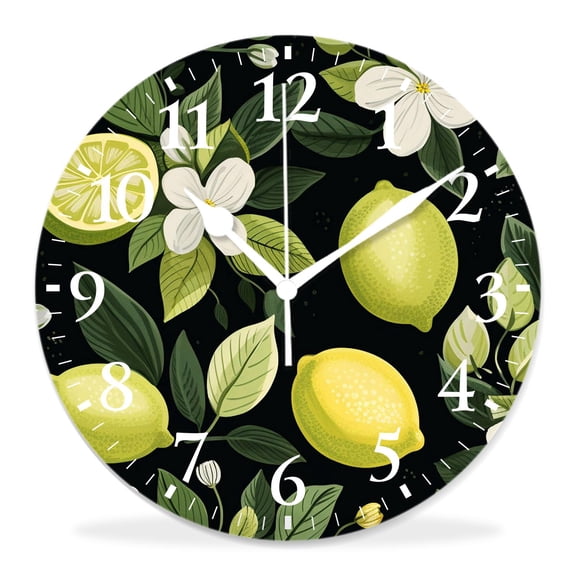 12 Inch Wall Clock Battery Operated Silent Clock Decorative for Office, Kitchen, Outdoor, Living Room，Lime Citrus Exquisite Drawings