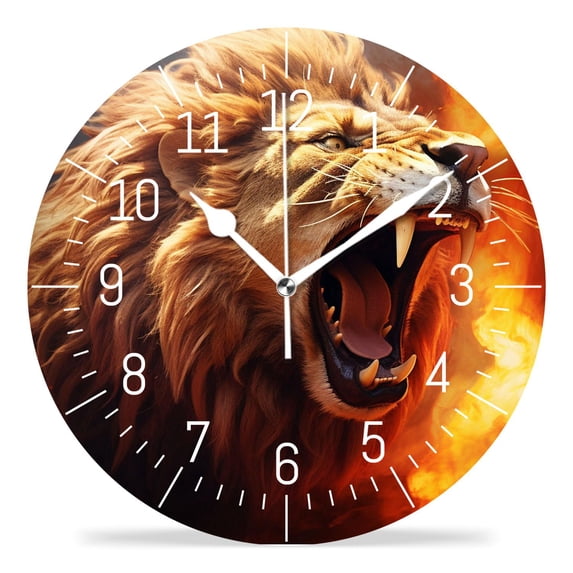 12 Inch Wall Clock Battery Operated Silent Clock Decorative for Office, Kitchen, Outdoor, Living Room,Lion Animal Exquisite