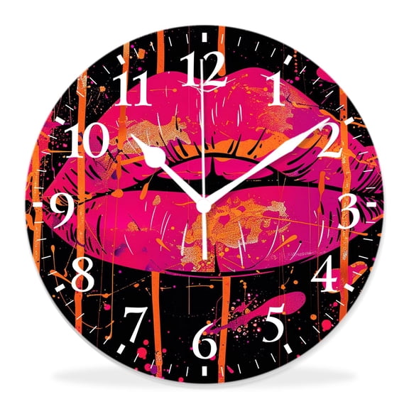 12 Inch Wall Clock Battery Operated Silent Clock Decorative for Office, Kitchen, Outdoor, Living RoomLipstick Kiss Print Fantastic