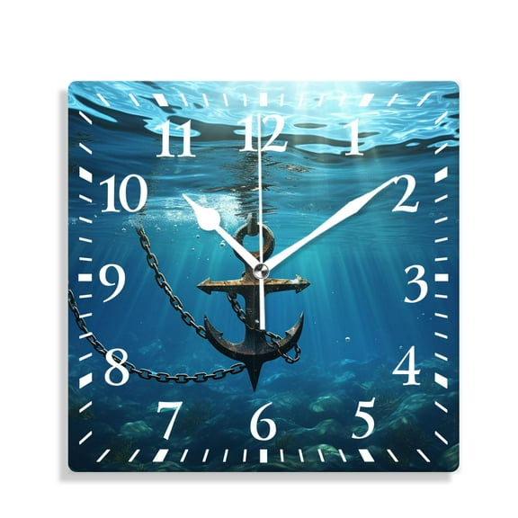 12 Inch Wall Clock Battery Operated Silent Clock Decorative for Office, Kitchen, Outdoor, Living RoomNautical Board in Ocean Waves Image