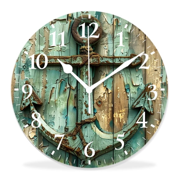 12 Inch Wall Clock Battery Operated Silent Clock Decorative for Office, Kitchen, Outdoor, Living RoomNautical Rustic Wooden Elaborate