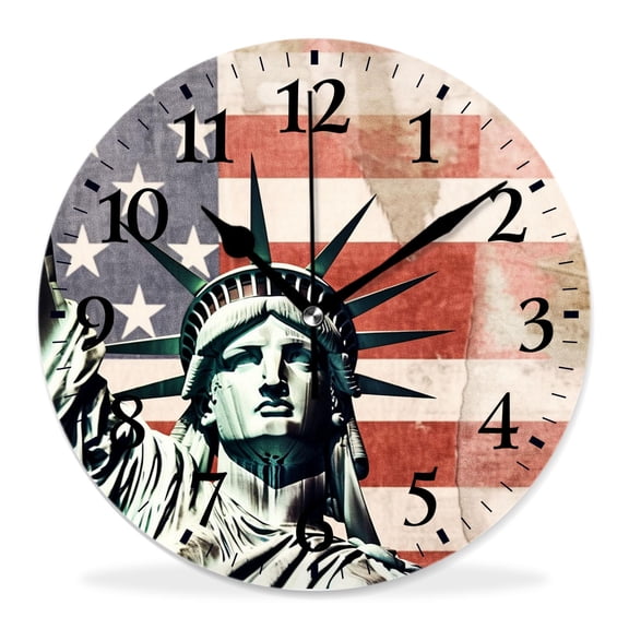 12 Inch Wall Clock Battery Operated Silent Clock Decorative for Office, Kitchen, Outdoor, Living Room，New York City Usa American Flag Print