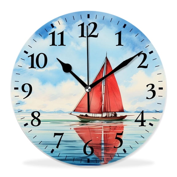 12 Inch Wall Clock Battery Operated Silent Clock Decorative for Office, Kitchen, Outdoor, Living RoomOcean Ferry Pattern Exquisite Art
