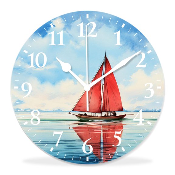 12 Inch Wall Clock Battery Operated Silent Clock Decorative for Office, Kitchen, Outdoor, Living RoomOcean Ferry Pattern Exquisite Art
