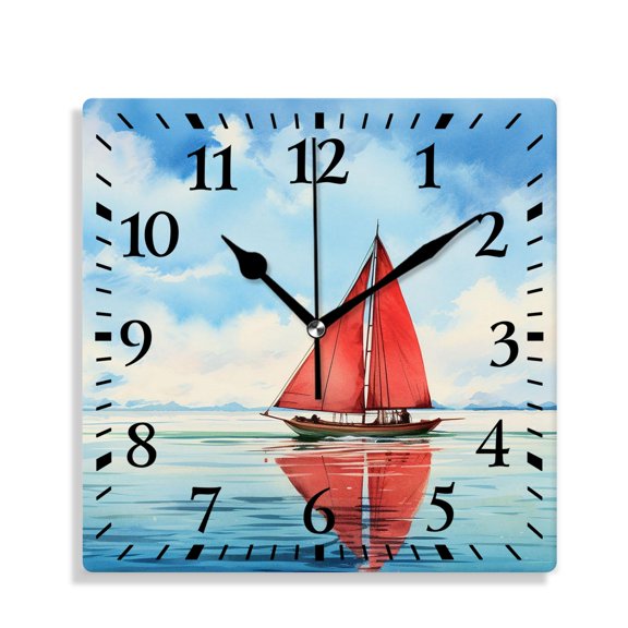 12 Inch Wall Clock Battery Operated Silent Clock Decorative for Office, Kitchen, Outdoor, Living RoomOcean Ferry Pattern Exquisite Art