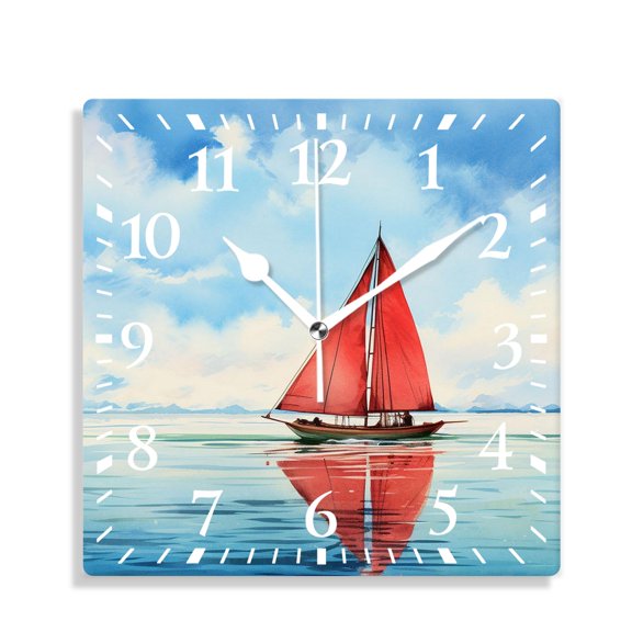 12 Inch Wall Clock Battery Operated Silent Clock Decorative for Office, Kitchen, Outdoor, Living RoomOcean Ferry Pattern Exquisite Art