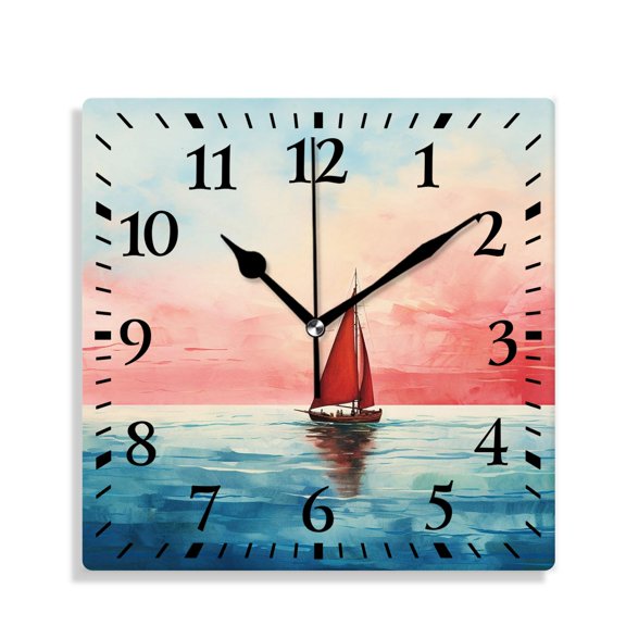 12 Inch Wall Clock Battery Operated Silent Clock Decorative for Office, Kitchen, Outdoor, Living RoomOcean Ferry Pattern Lovely Pattern