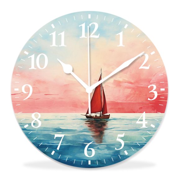 12 Inch Wall Clock Battery Operated Silent Clock Decorative for Office, Kitchen, Outdoor, Living RoomOcean Ferry Pattern Lovely Pattern