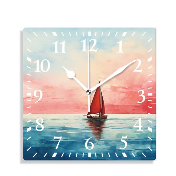 12 Inch Wall Clock Battery Operated Silent Clock Decorative for Office, Kitchen, Outdoor, Living RoomOcean Ferry Pattern Lovely Pattern
