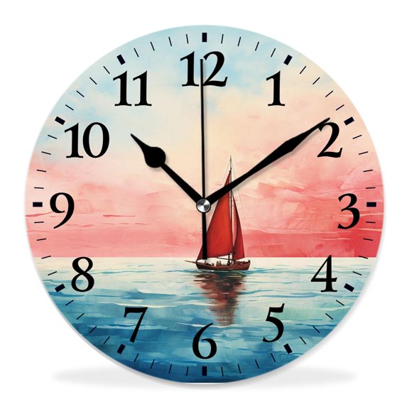 12 Inch Wall Clock Battery Operated Silent Clock Decorative for Office, Kitchen, Outdoor, Living RoomOcean Ferry Pattern Lovely Pattern