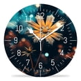 thumbnail image 1 of 12 Inch Wall Clock Battery Operated Silent Clock Decorative for Office, Kitchen, Outdoor, Living Room，Orange Flower Teal Style, 1 of 5