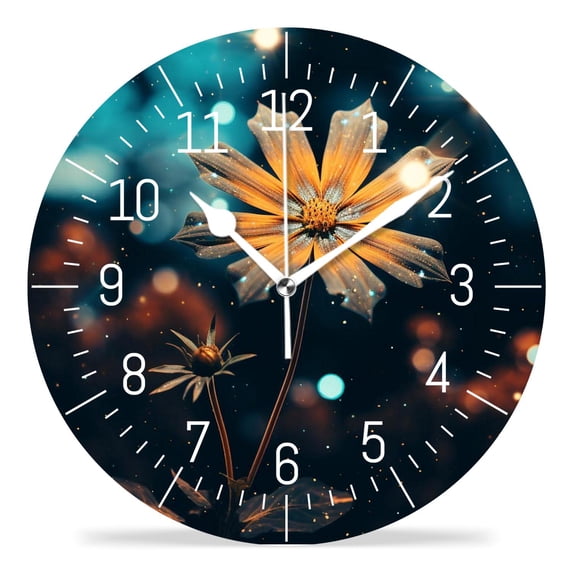 12 Inch Wall Clock Battery Operated Silent Clock Decorative for Office, Kitchen, Outdoor, Living Room,Orange Flower Teal Style