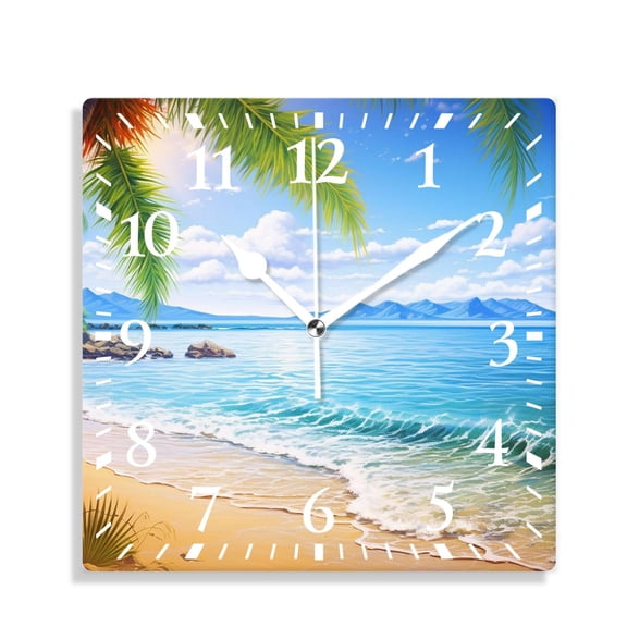 12 Inch Wall Clock Battery Operated Silent Clock Decorative for Office, Kitchen, Outdoor, Living Room，Palm and Tropical Beach Lovely Pattern