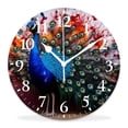 thumbnail image 1 of 12 Inch Wall Clock Battery Operated Silent Clock Decorative for Office, Kitchen, Outdoor, Living Room，Peacock Displaying Its Train Amazing Pattern, 1 of 4